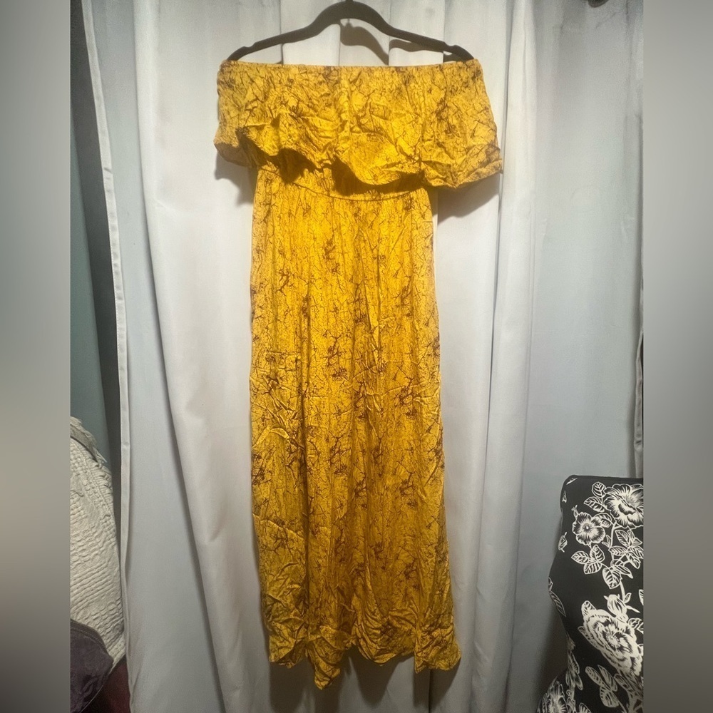 Mustard Yellow Strapless Maxi Dress | Boho Summer Vacation Small - Picture 4 of 5